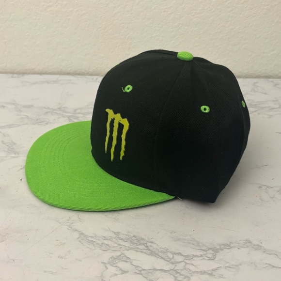 Monster Energy Logo Black Green Snapback Flat Bill Hat OSFA​ - Picture 2 of 5